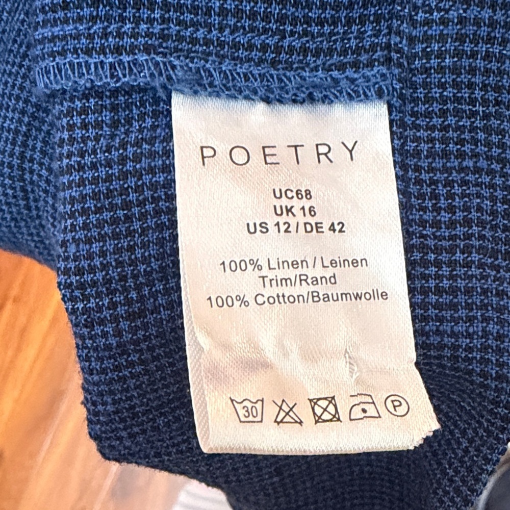 Poetry Deep Blue Midi Skirt, 100% linen, size 16, pockets - Picture 4 of 12